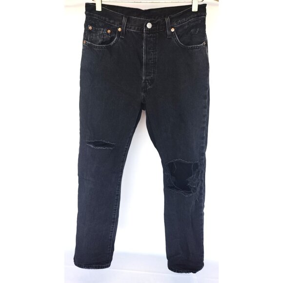 Levi's 501 Jeans Women’s 29x30 Black Distressed Straight Leg Button Fly - Picture 1 of 9